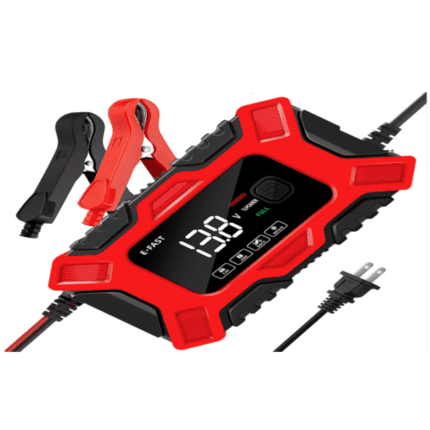 Chargeur de batterie rouge et noir avec pinces crocodiles