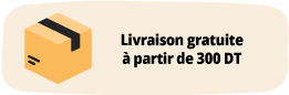 Icône de boîte avec texte sur livraison gratuite dès 300 DT