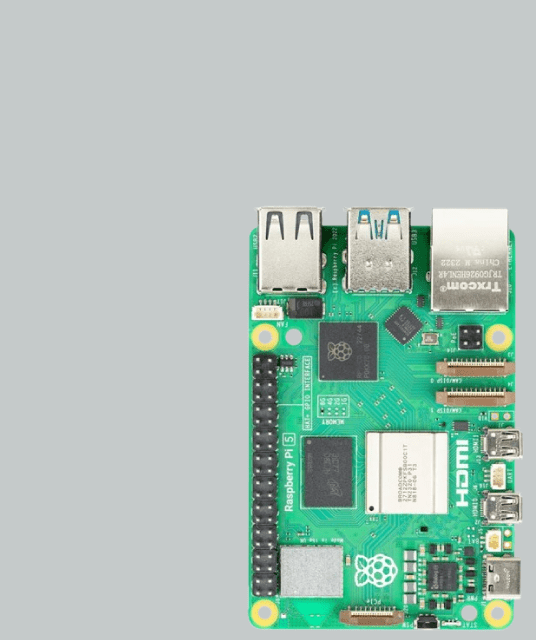 Carte Raspberry Pi 5 avec ports USB, HDMI et Ethernet